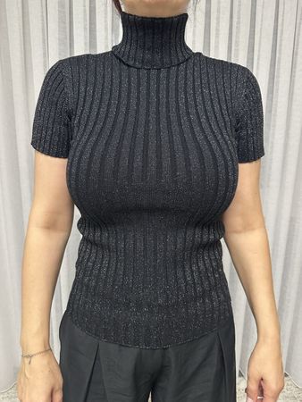 Guess Rollkragenpullover schwarz Glitzer kurzarm