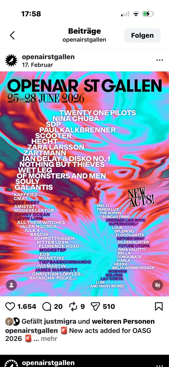 2x Openair St. Gallen 2026 Ticket! 25.-28. Juni, Super Preis (Neu und ...