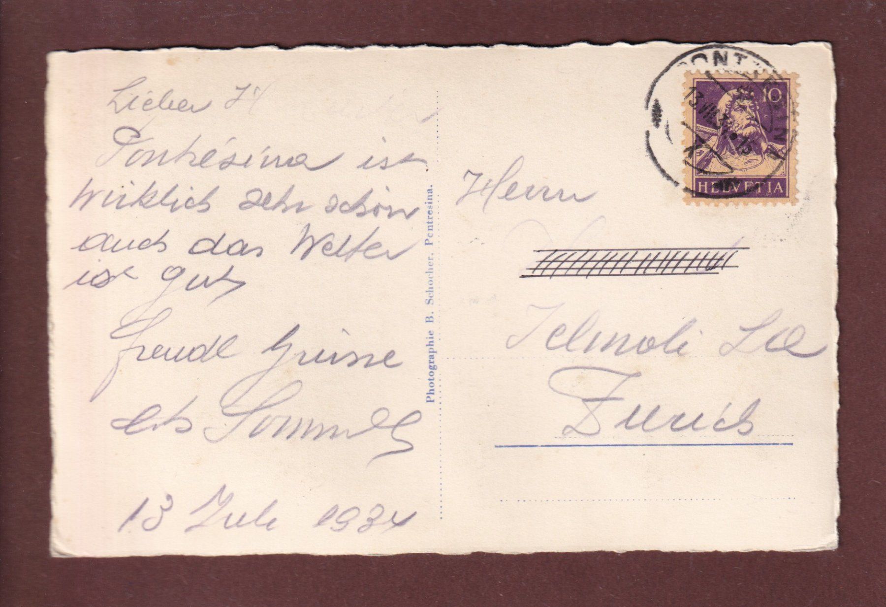 Cartoline postali: PONTRESINA - Crasta Mora - 1931 – Usato da Pully venduto da nicecards 1