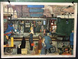 Vintage Schulwandbild BAHNHOF Jean Latour #G25 LxB: 65,5x90c