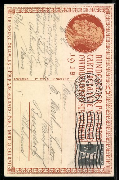 Cartoline postali: Schweizer Bundesfeier 1918, Soldaten und – Usato da Berlin venduto da bartko-reher 1