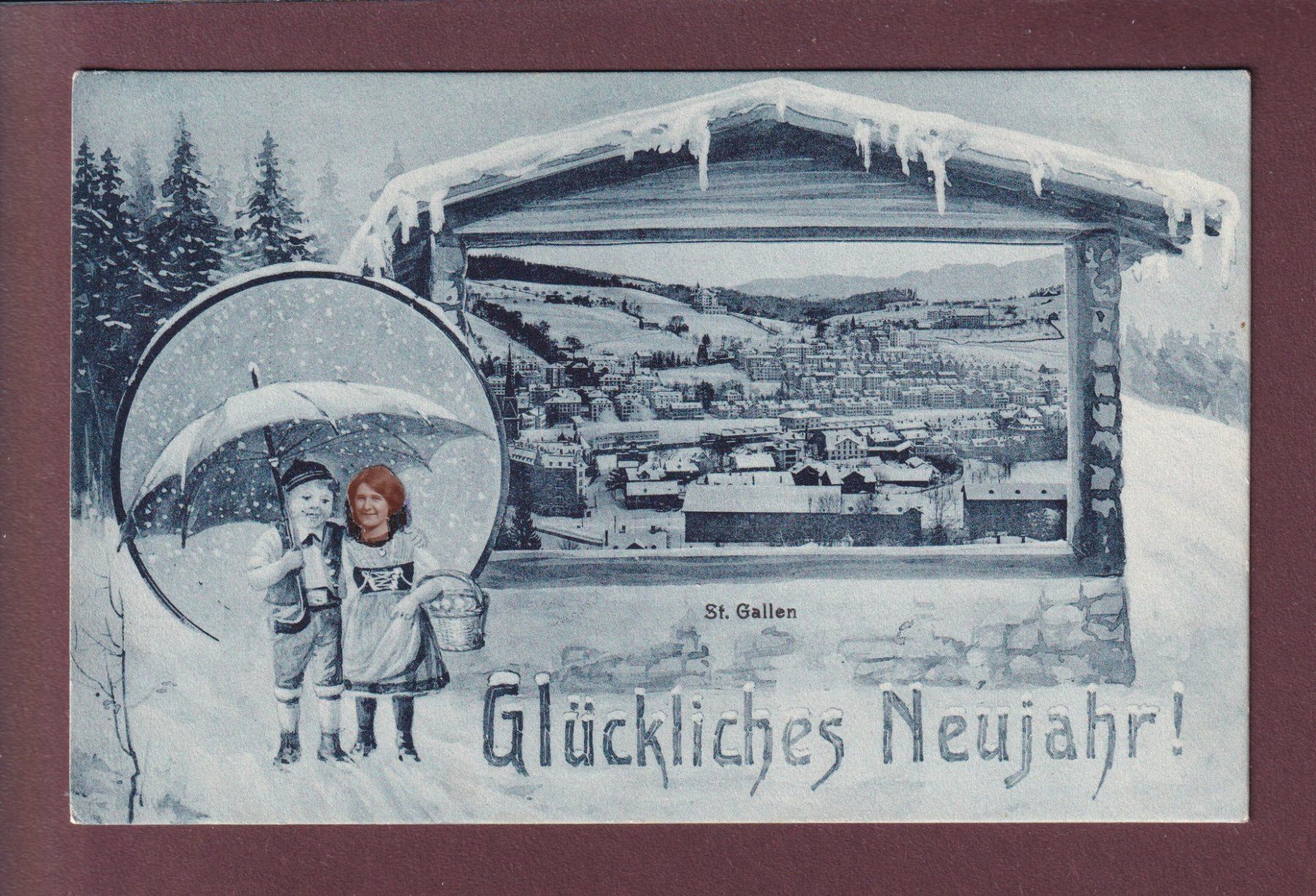 Cartoline postali: ST. GALLEN - Neujahr - Schnee – Usato da Pully venduto da nicecards