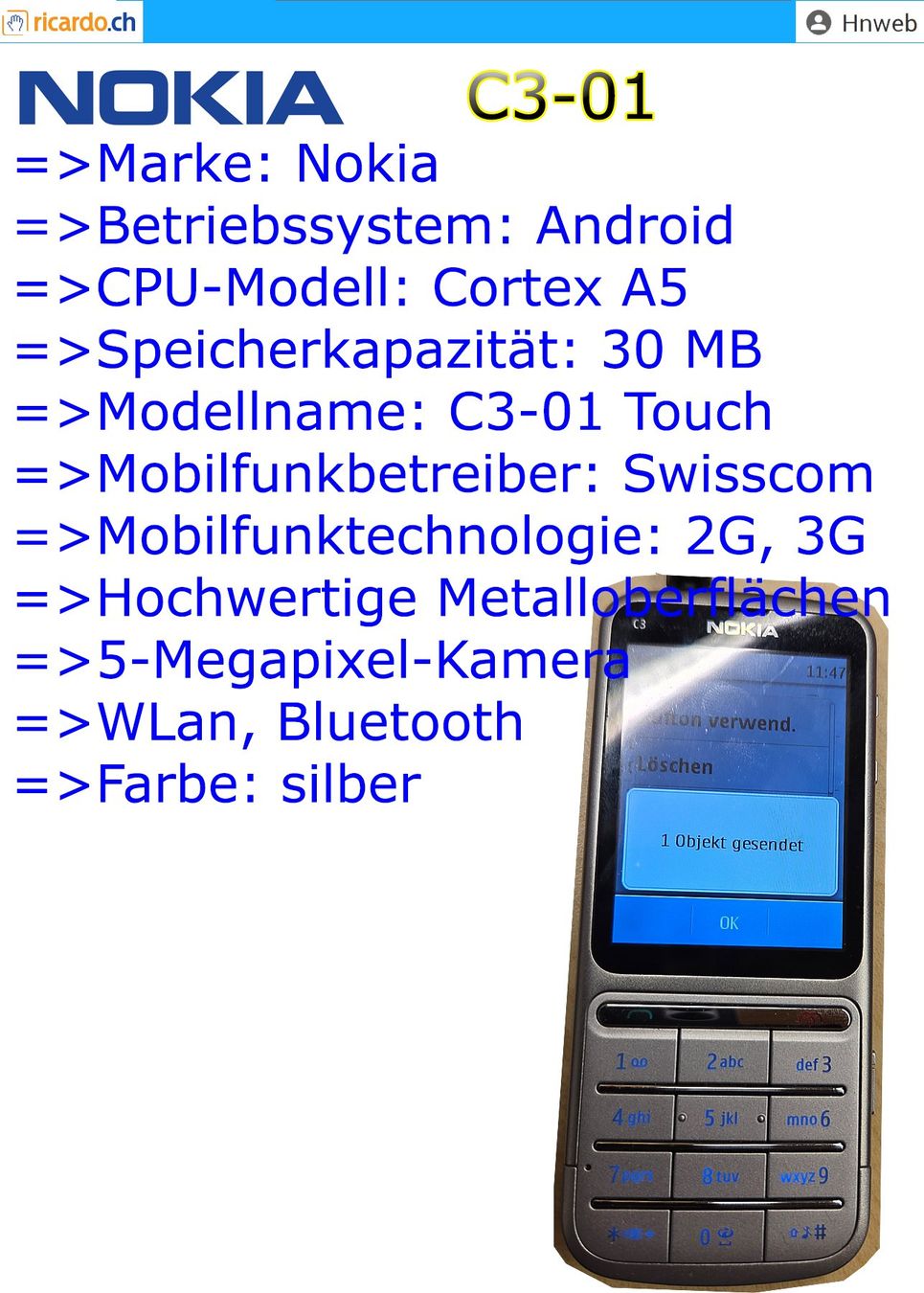 Nokia Handys / Smartphones: Handy Nokia C3-01 – Gebraucht aus Kaisten von Hnweb 5