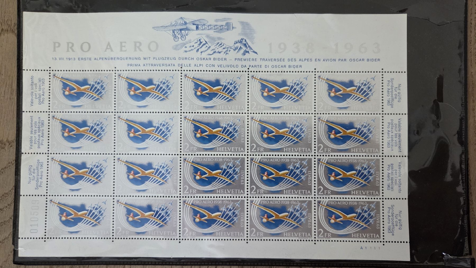 Alle Briefmarken: 1963 Pro Aero Bogen Postfrisch Nominal 40 Fr. oben etwas ein – Gebraucht aus Arni AG von Moth68