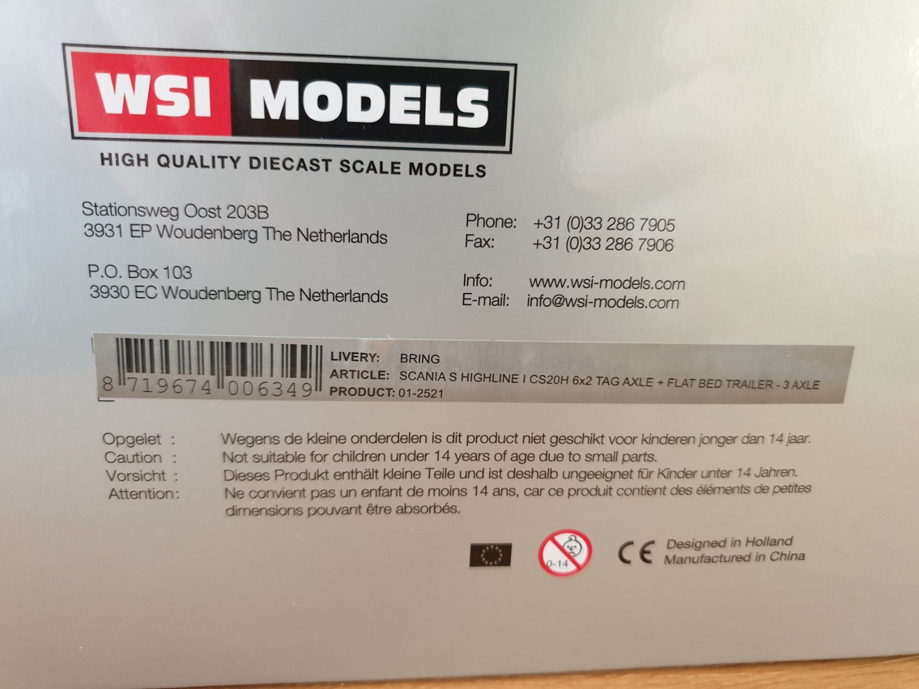 WSI Models Kit di modellismo & Modellini statici: Scania BRING WSI Top – Nuovo e nell'imballaggio originale da Baar venduto da Liebherrbagger 1
