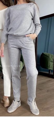 Ensemble gris élégant avec application de strass – taille XS