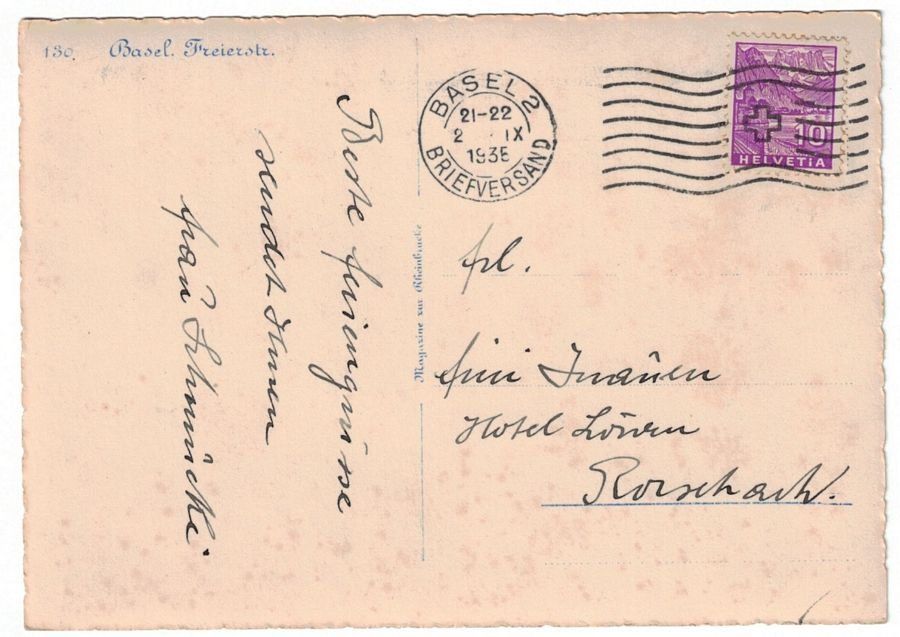 Cartoline postali: Basel, Freierstrasse, Oldtimer, gelaufen 1935 – Usato da Frauenfeld venduto da POML 1