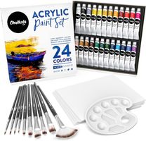Acrylfarben Set 24 Farben mit Leinwänden und Pinseln