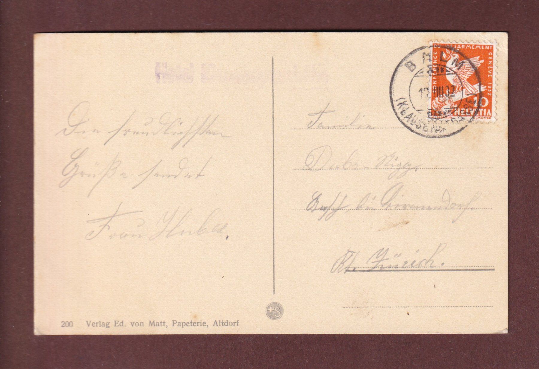 Cartoline postali: KLAUSENPASSHÖHE - 1932 – Usato da Pully venduto da nicecards-shop 1