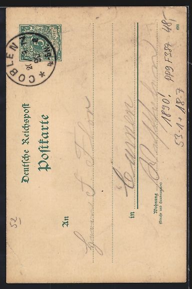 Cancelleria postale: Vorläufer-Lithographie Stolzenfels, 189 – Usato da Berlin venduto da bartko-reher 1