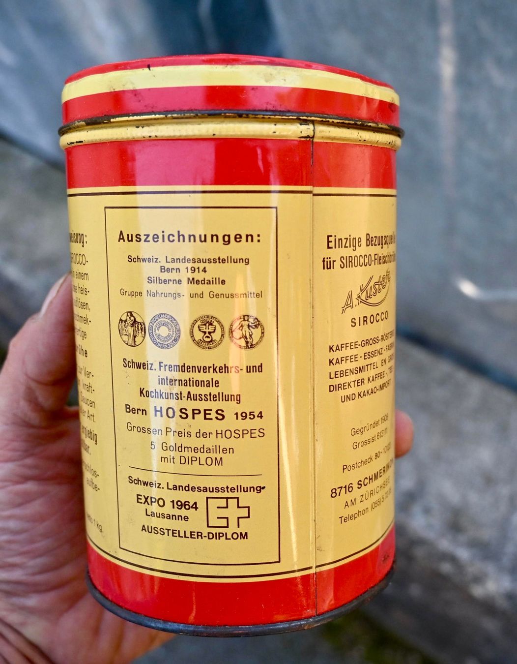 Barattoli: alte Blechdose Sirocco Fleischbrühe SCHMERIKON A. Kuster – Usato da Pfaffhausen venduto da mono_rec 2