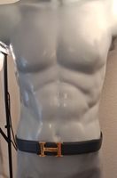 HERMES GÜRTEL HERREN DUNKELBLAU LEDER – GOLD H 100 VINTAGE