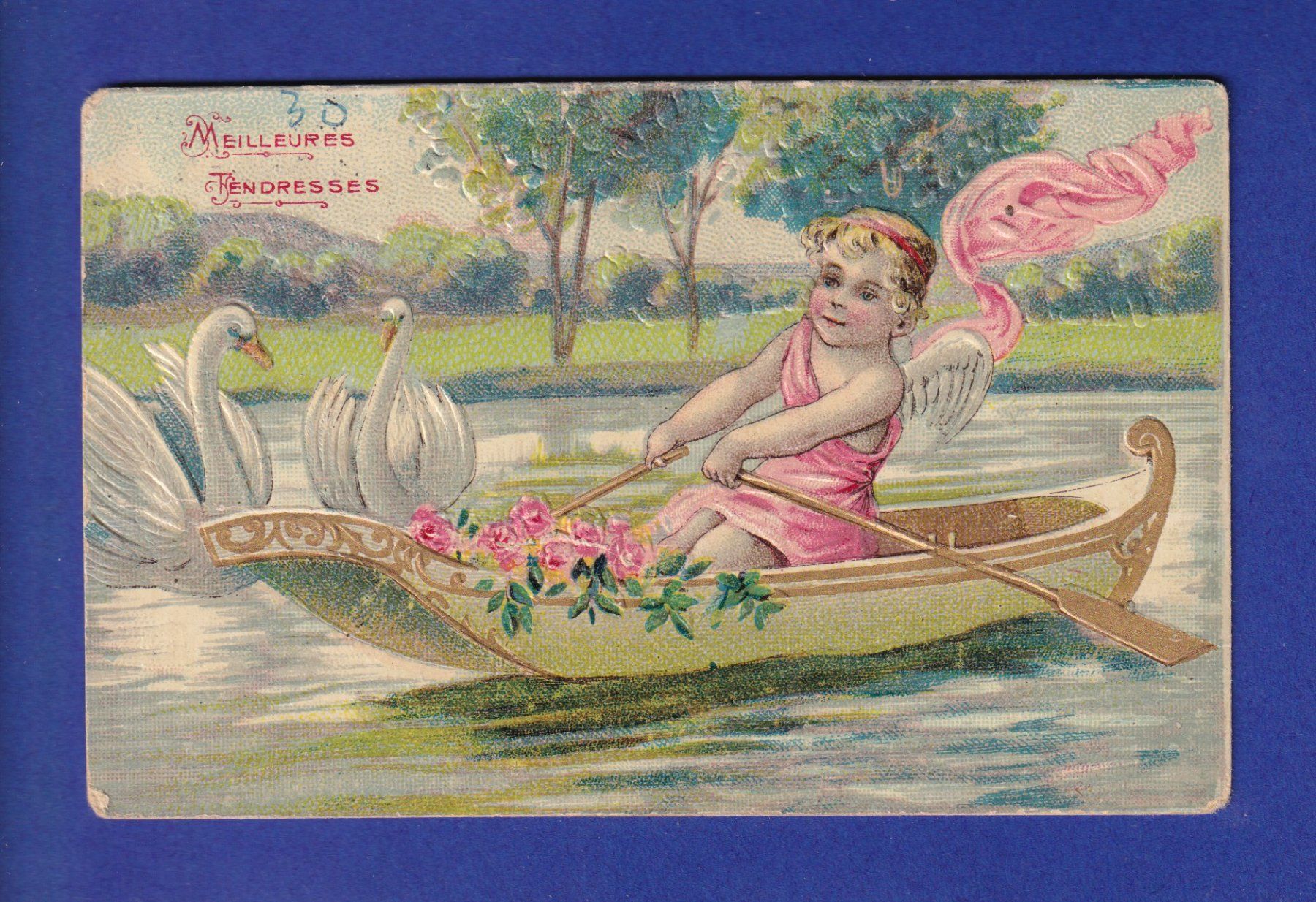 Cartoline postali: ENFANT - Canoé et cygnes – Usato da Pully venduto da nicecards-shop