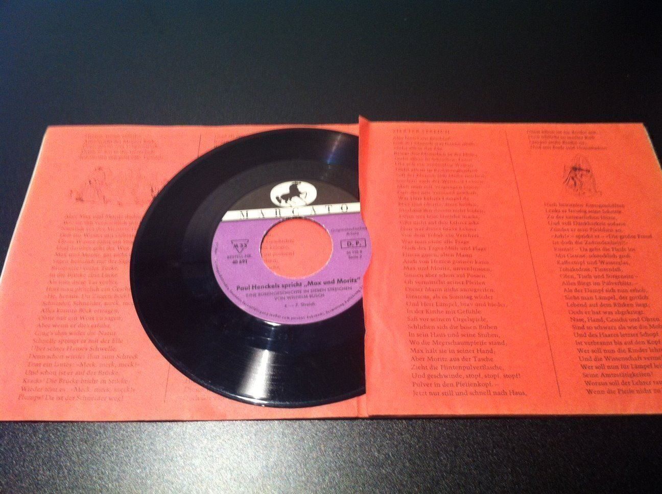 Dischi in vinile: Wilhelm Busch, Single "Max und Moritz" – Usato da Einsiedeln venduto da Fundgrube59