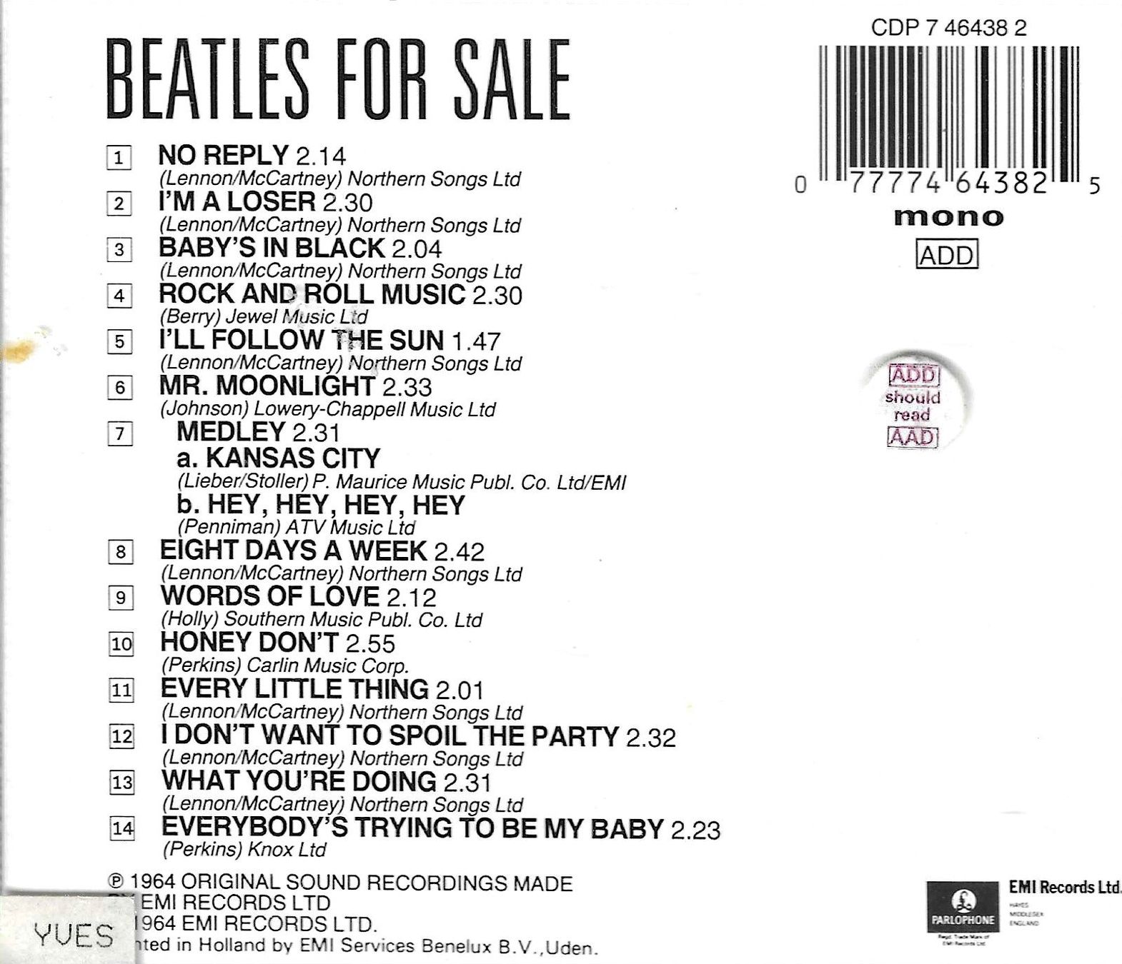 CD: The Beatles - Beatles For Sale – Usato da Savagnier venduto da Ne2065 1