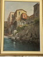 Huile sur toile Ferdinando Sapio scène côtière encadrée.