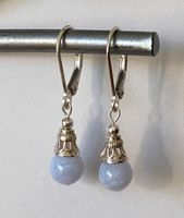 Silber Ohrringe / Ohrhänger blauer Chalcedon Edelstein