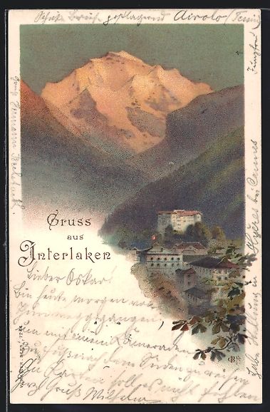 Ansichtskarten: Carl Biese: Interlaken, Ortspartie mit A – Gebraucht aus Berlin von bartko-reher