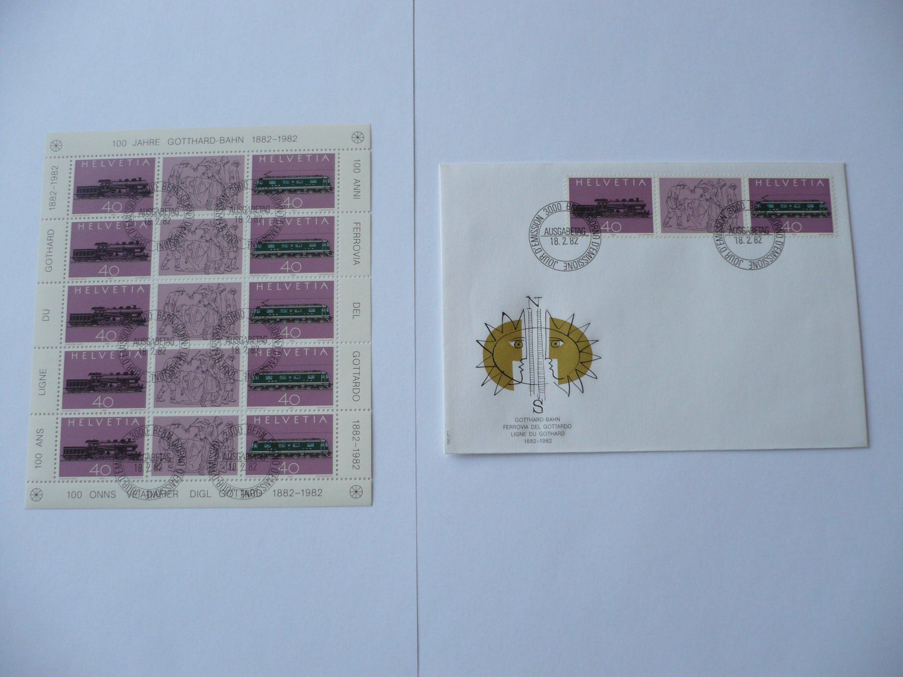 Alle Briefmarken: 1982 100 Jahre Gotthard-Bahn 1 Kleinbogen ET + 1 FDC – Gebraucht aus Zürich von saltandpepper008