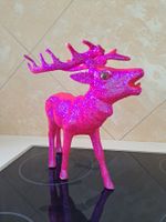 Figurine renne de Noël à paillettes rose 26 cm