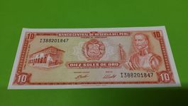 Peru 10 Soles de Oro Banknote, Jahr 1974, Top