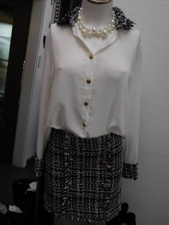 Vintage Kostüm 2Tlg. Bluse & Minirock Gr.36 kariert
