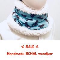 HANDMADE Schlauchschal AUTOS mint-weiss wendbar