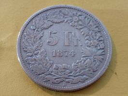 Schweiz 5 Franken "Sitzende Helvetia" 1874 B (ohne Punkt)