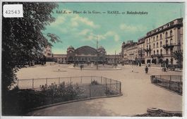 Basel Bale - Place de la gare, Bahnhofplatz - coloriert