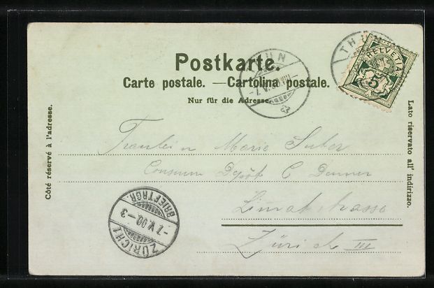 Cartoline postali: Mondschein-Lithographie Thun, Totalansic – Usato da Berlin venduto da bartko-reher 1