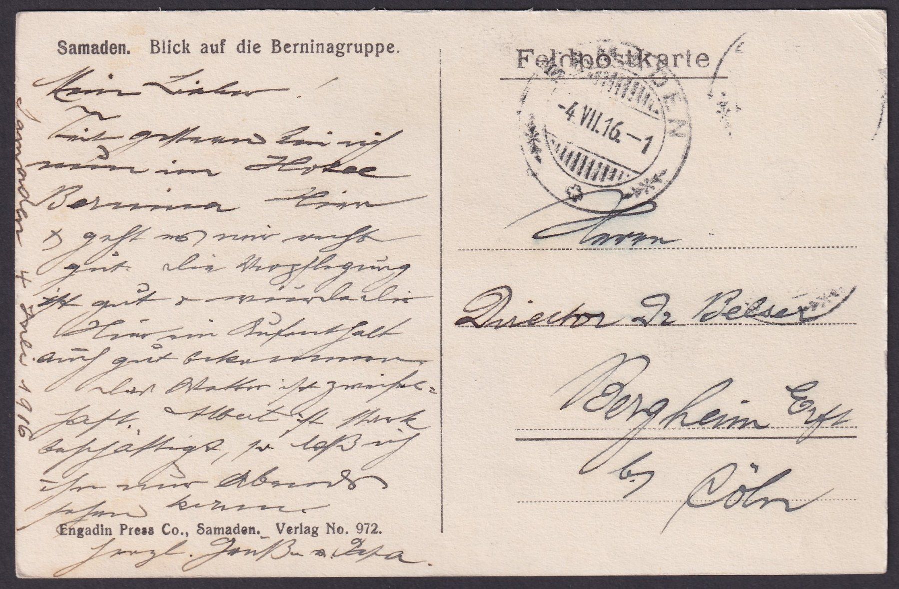 Cartoline postali: SAMADEN GR, alte Ansichtskarte, Dorfansicht von 1916 – Usato da Ebikon venduto da SilvioFreund 1
