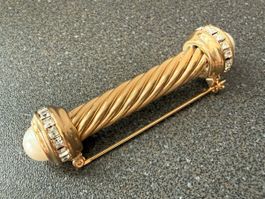✨Vintage Goldfarbene Brosche mit Perle und Strasssteinen