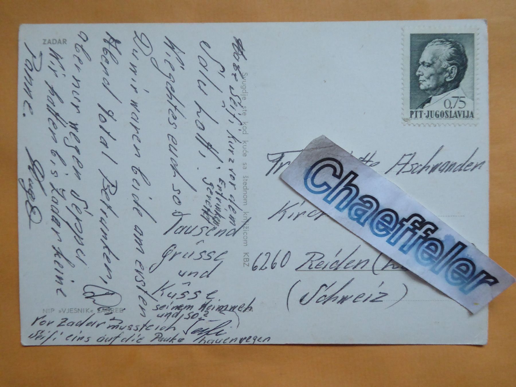 Cartoline postali: ZADAT  Jugoslavija – Usato da Zürich venduto da Chaeffeler 1