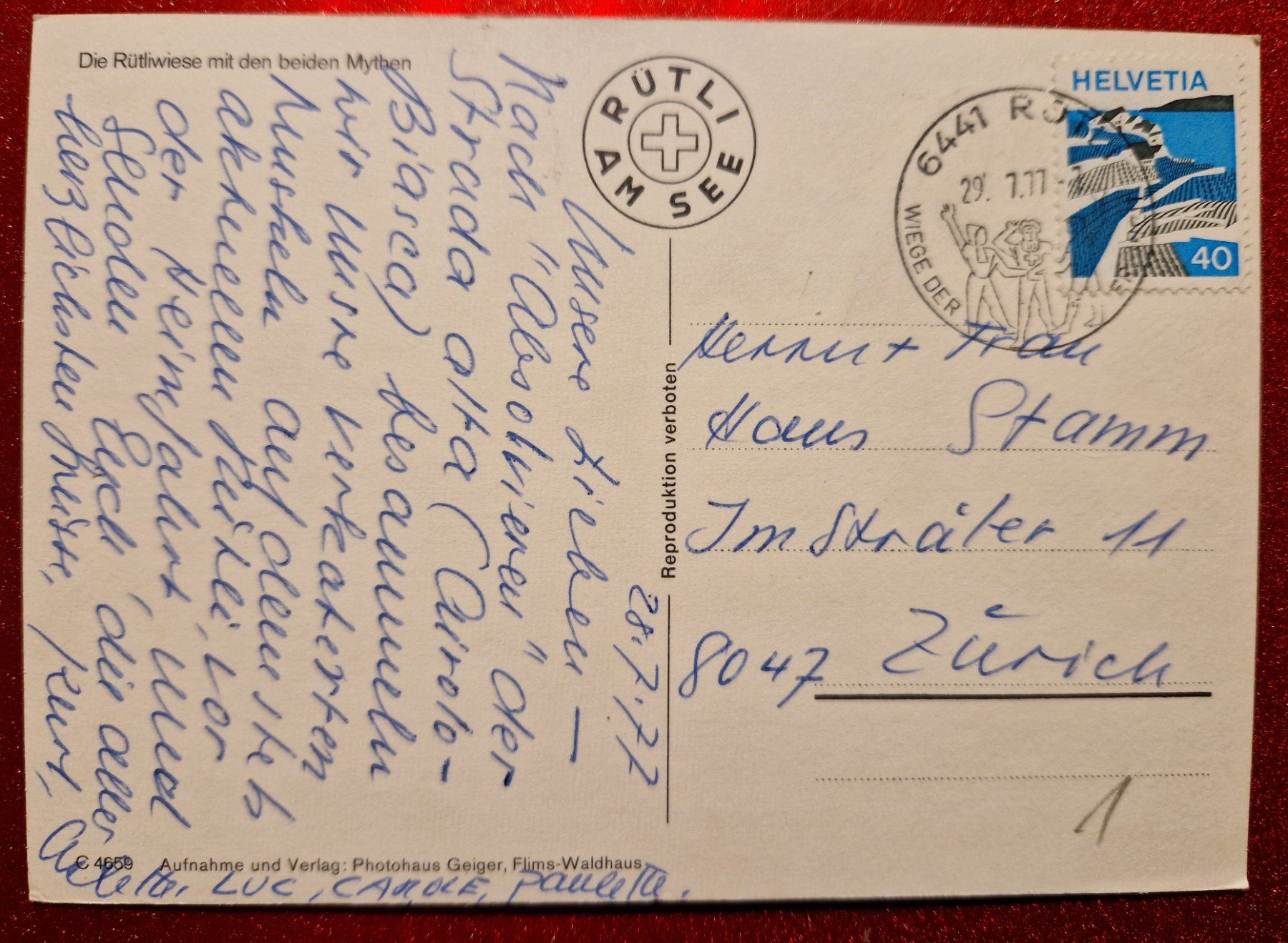Cartoline postali: Rütliwiese mit Mythen 1977 – Usato da Melchnau venduto da Arthurius 1