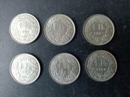 6 x 1 Franken Silber 1963-1966