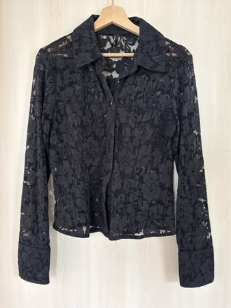 Damen Bluse schwarz mit Spitzenmuster Grösse L, Neu