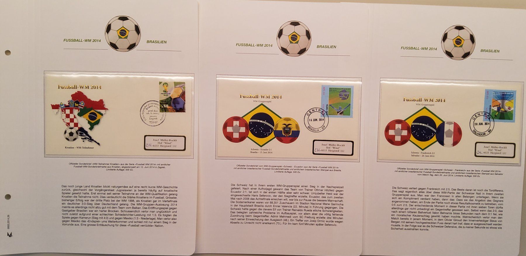 Tutti i francobolli: Fussball WM 2014 - Los 3 - 15 Briefe – Usato da Buchrain venduto da mue_kru 1