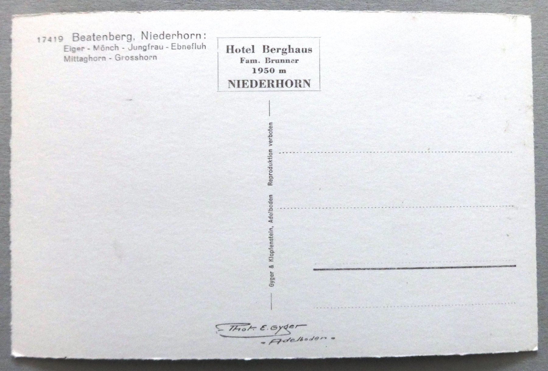 Cartes postales: Beatenberg, Niederhorn : Eiger - Mönch - Jungfrau – D'occasion à Fétigny par Billy2miny 1