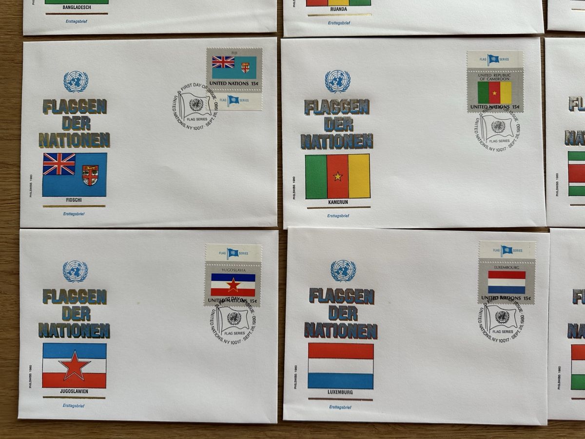 Alle Briefmarken: Nations Unies - 16x Flaggen FDC Einzelmarken  – Gebraucht aus Schmitten / FR von Samsara169 3