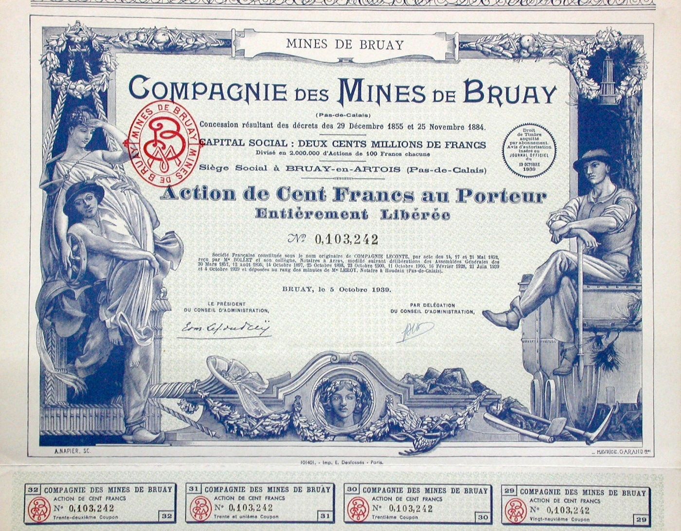 Documenti: Compagnie des Mines de Bruay, Bray - 1939 – Usato da Solothurn venduto da Sgasche