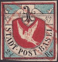 BASLER TAUBE, Nr.8a mit rotem FRANCO-Stempel /PRESTON-Fälsch