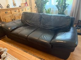 Sofa Echt-Leder schwarz 3-Sitzer