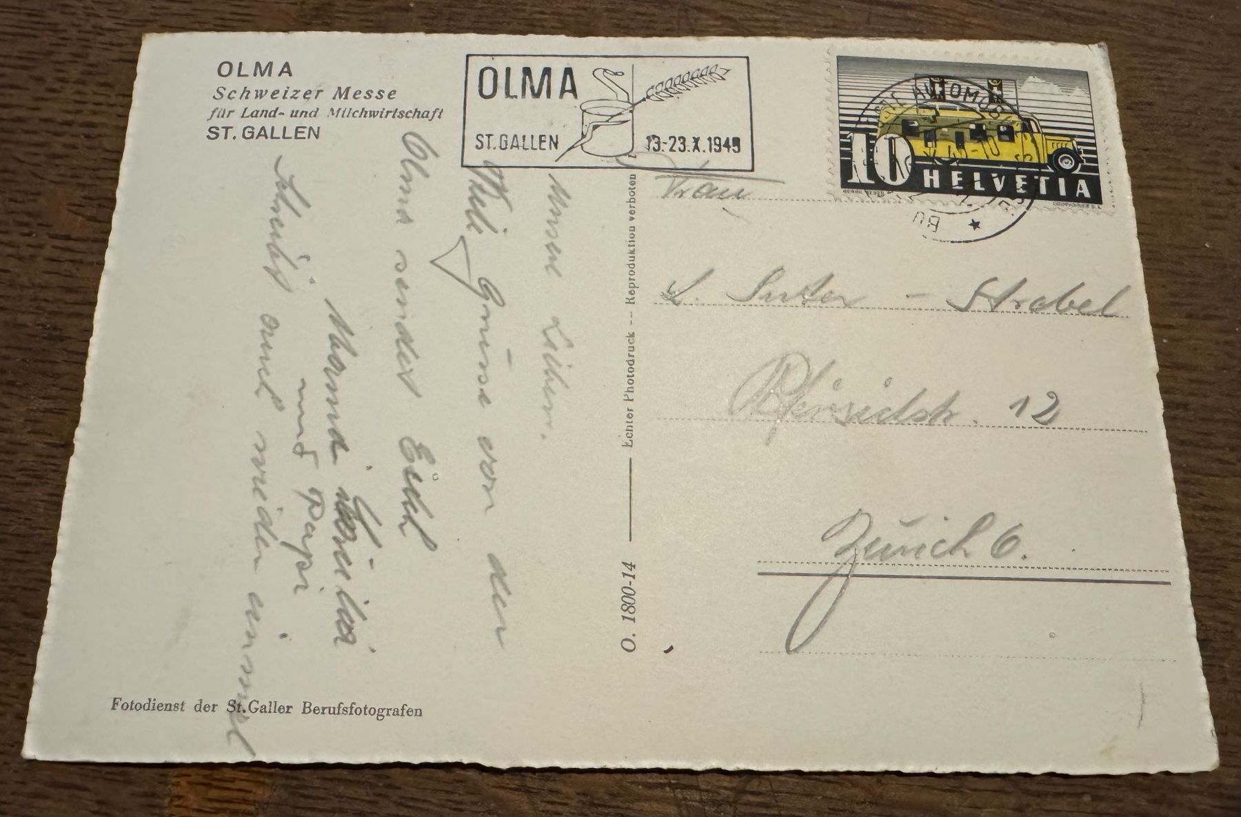 Ansichtskarten: ST. GALLEN - OLMA 1949 - Ansichtskarte – Gebraucht aus Tegerfelden von siebenmacky 1