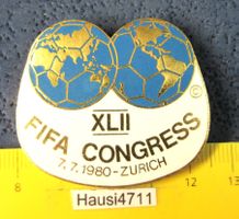FIFA XLII WORLCONGRESS 7,7,80 ZÜRICH ANSTECKER GROSS 45X43mm