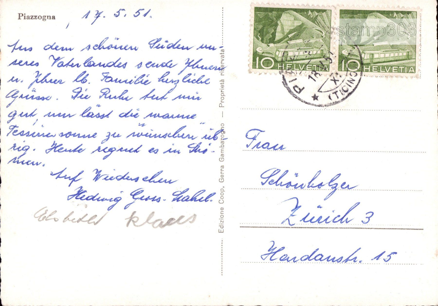 Ansichtskarten: AK 1951 Piazzogna – Gebraucht aus Eggersriet von glasshouse3egg 1