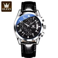 OLEVS Herrenuhr Chronograph Quarz Lederarmband