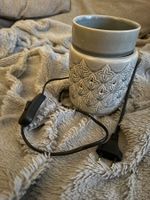 Kerzenwärmer grau/blau mit Muster – inkl. Glühbirne