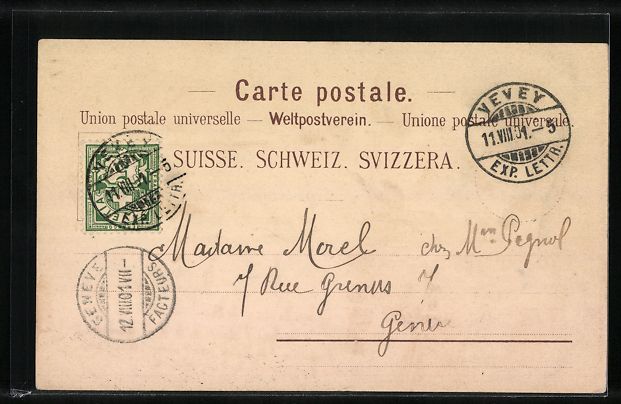 Cartoline postali: Litho Vevey, Ortsansicht mit Ruderpartie – Usato da Berlin venduto da bartko-reher 1