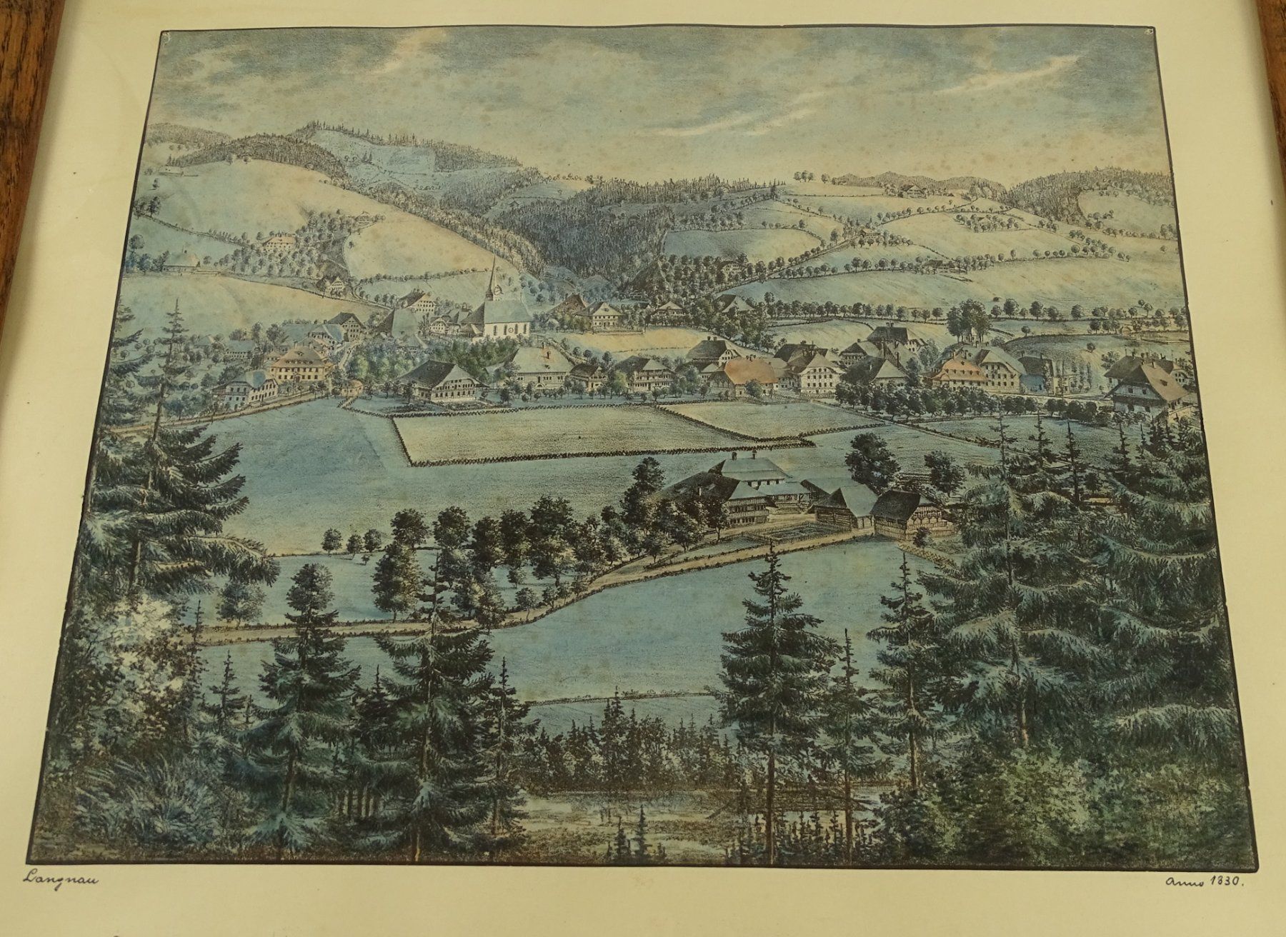 Incisioni: LANGNAU, BERN, LITHOGRAPHIE UM 1830 – Usato da Grüningen venduto da Kartensammler