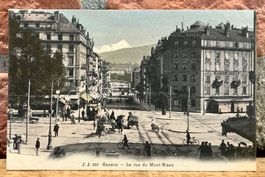GENÈVE La Rue du Mont-Blanc Hotel Suisse - Kutschen - Belebt